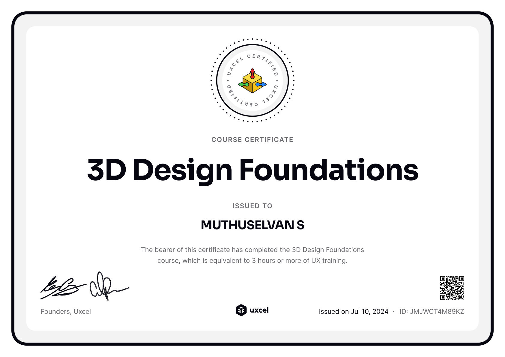 Muthuselvan saravanan's certificate